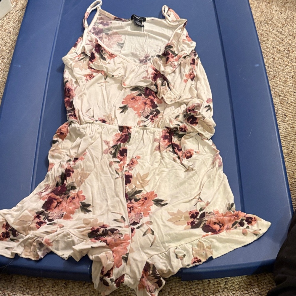 Rue21 Floral Ruffle Jumpsuit in Cream and mauve